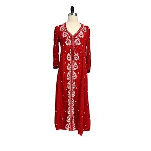 Free People Fable Boho Orange Maxi Dress With White Embroidery